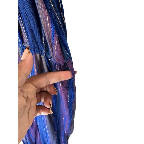 Cleobella Blue Gold Metallic Striped Lois Wide Leg Cropped Jumpsuit Size‎ 8 - Picture 6 of 14